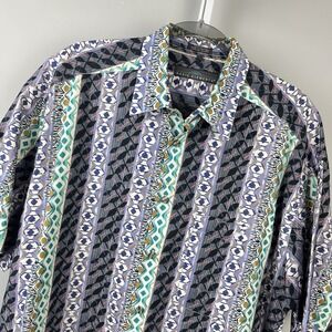 Vintage Basic Elements Shirt Mens L Bold Geometric Stripe Print Tropical Resort